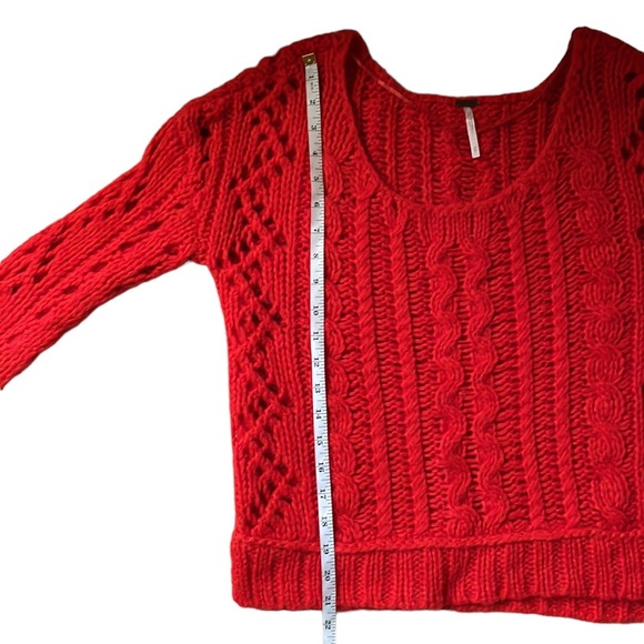 Free People Red Open Knit Sweater, Size Small - Picture 13 of 13